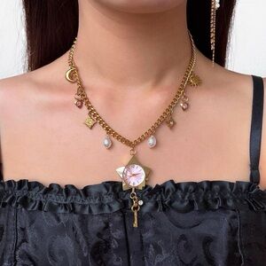 HANDMADE Gold Chain Retro Stainless Steel Celestial Y2K “WORKING WATCH” Necklace